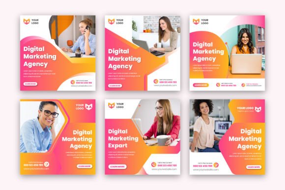 Digital Marketing Social Media Post Set for Modern Businesses